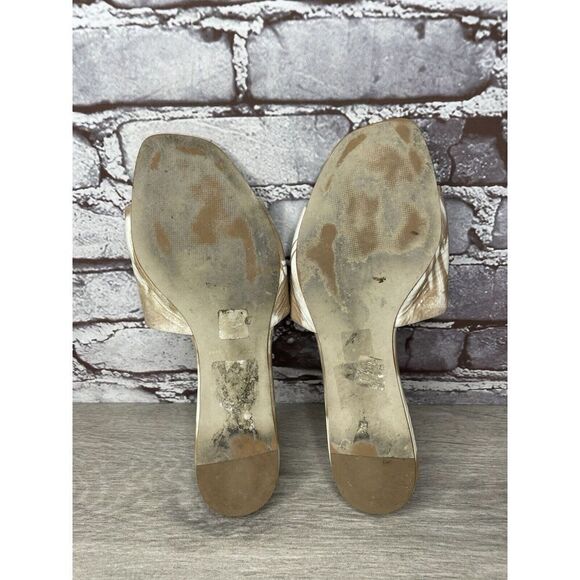 Saks Fifth Avenue White Tan Patent Leather Slides Open Toe Flats Sandals Women 9 - Picture 7 of 16